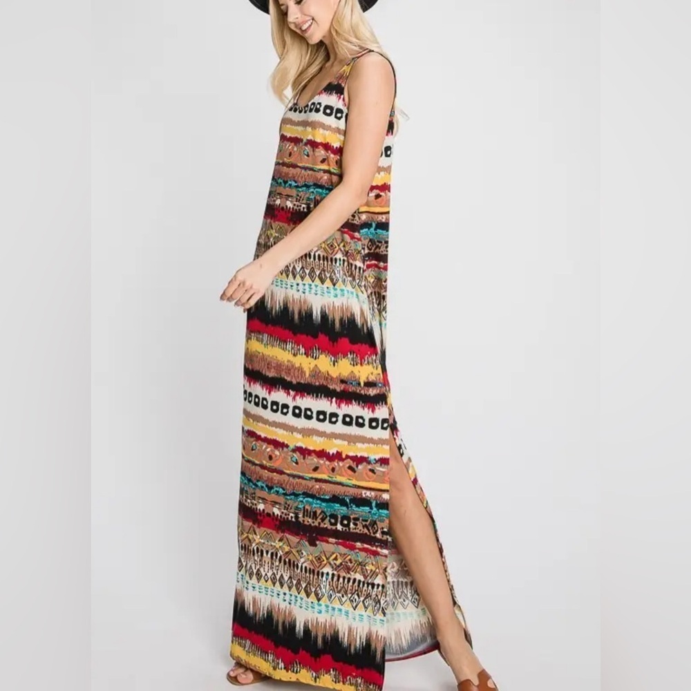 Sleeveless Maxi Dress Jade by Jane Jewel Tone Boho Tribal Print NEW
